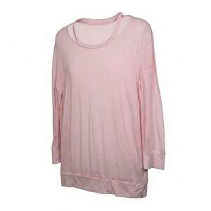 Marc New York Performance Slub Long Sleeve Tee Split Crew Neck Pink Medium